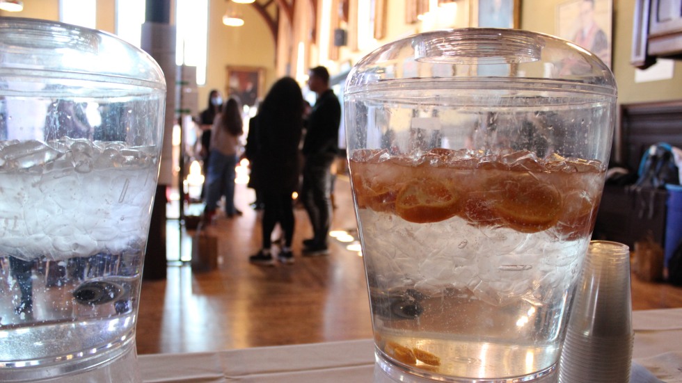 ice water dispenser on table